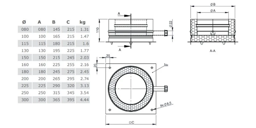 Grundplatte Für Sockelmontage Mit Kondensatablauf Seitlich Und 1/2“ Nippel Aus Kupfer - Tecnovis TEC-DW-Classic – Bild 2