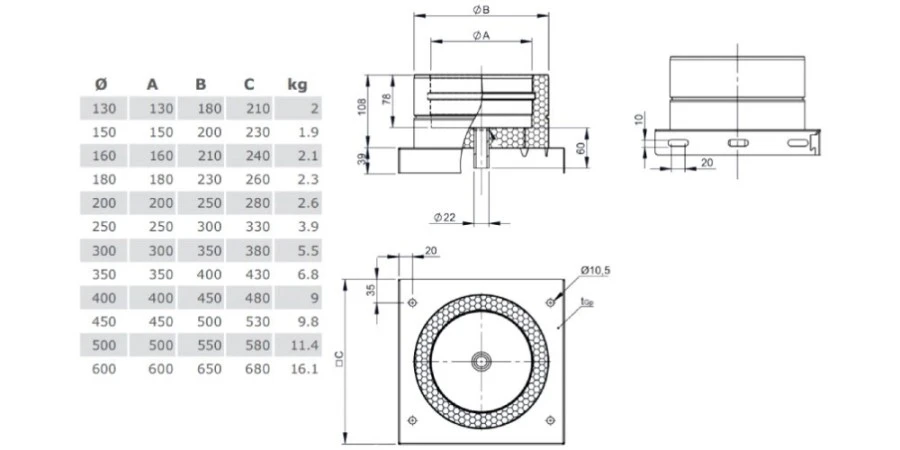Grundplatte Mit Kondensatablauf Unten Und 1/2“ Nippel - Doppelwandig - TEC-DW-Standard – Bild 3