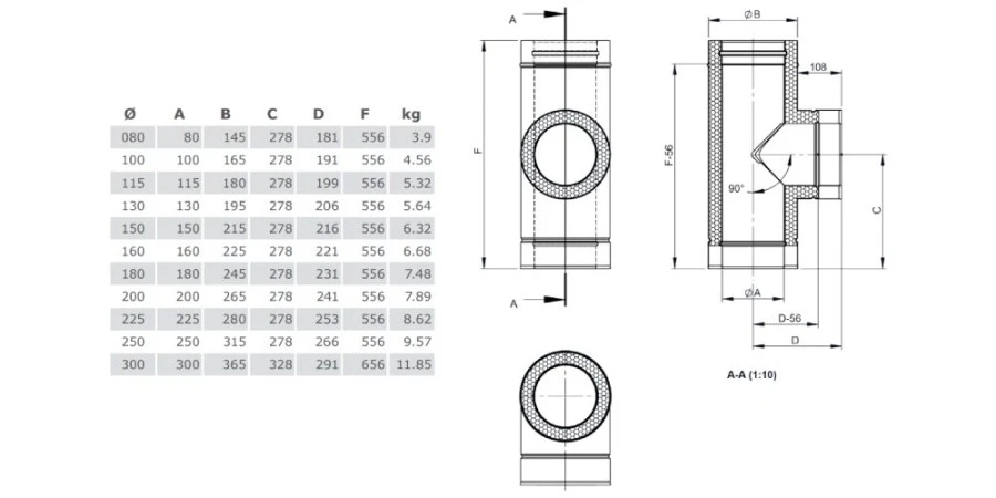 T-Anschluss 90° Mit Wassernase Aus Kupfer - Doppelwandig - Tecnovis TEC-DW-Classic – Bild 2