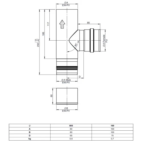 Pelletofenrohr - T-Anschluss 90° Mit Abnehmbarer Kondensatschale - Schwarz Lackiert - Tecnovis TEC-Pellet – Bild 2