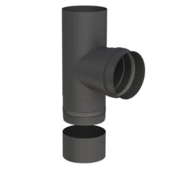 Pelletofenrohr - T-Anschluss 90° Mit Abnehmbarer Kondensatschale - Schwarz Lackiert - Tecnovis TEC-Pellet